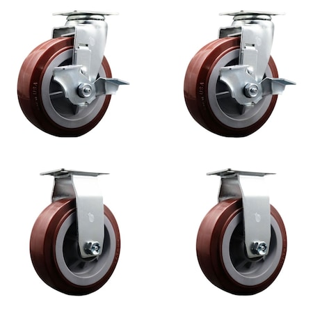 Service Caster Tool Box Caster Wheel Set 6'' Maroon Polyurethane Swivel Casters, 4PK TOOL-SCC-20S620-PPUB-TLB-2-R-2